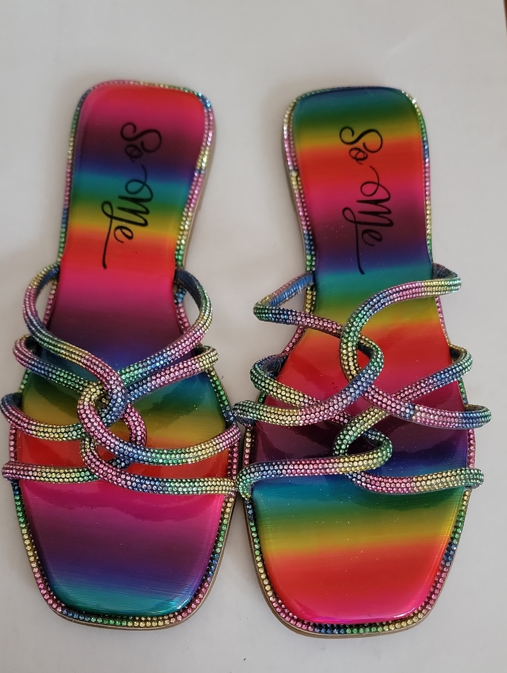 So Me Rainbow Crystal Strap Sandals - Multi